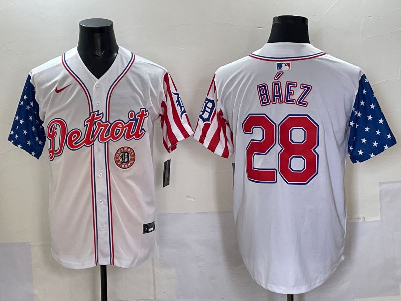 Men Detroit Tigers #28 Baez White National Flags 2025 Nike MLB Jersey style 5